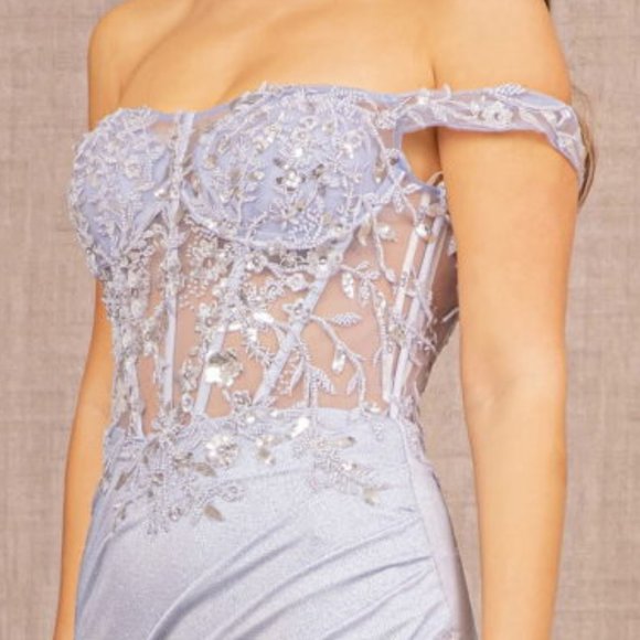 NEW LONG SHEATH OFF THE SHOULDER SLEEVELESS MESH DRESS WITH ZIPPER BACK GL3162 - Picture 6 of 10